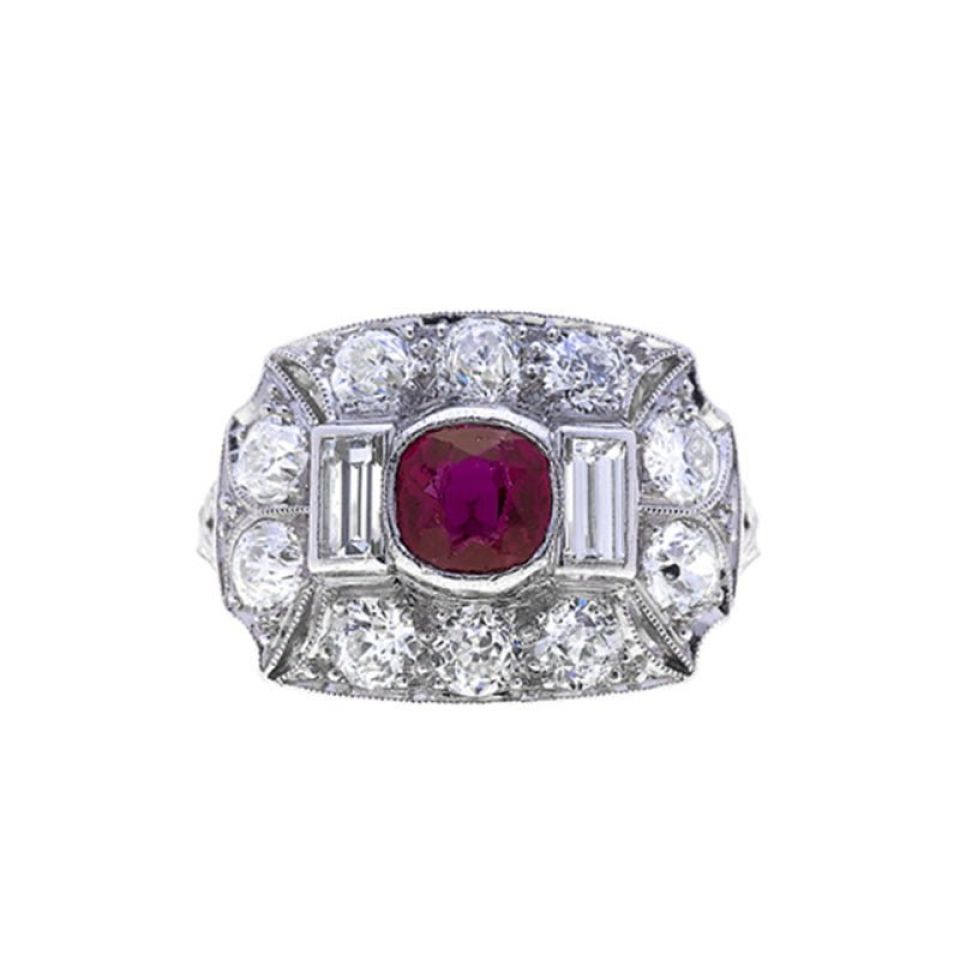 Emerald Ruby & Diamond Single Row Hidden Halo Engagement Ring Platinum  1.31ct - AZ16974