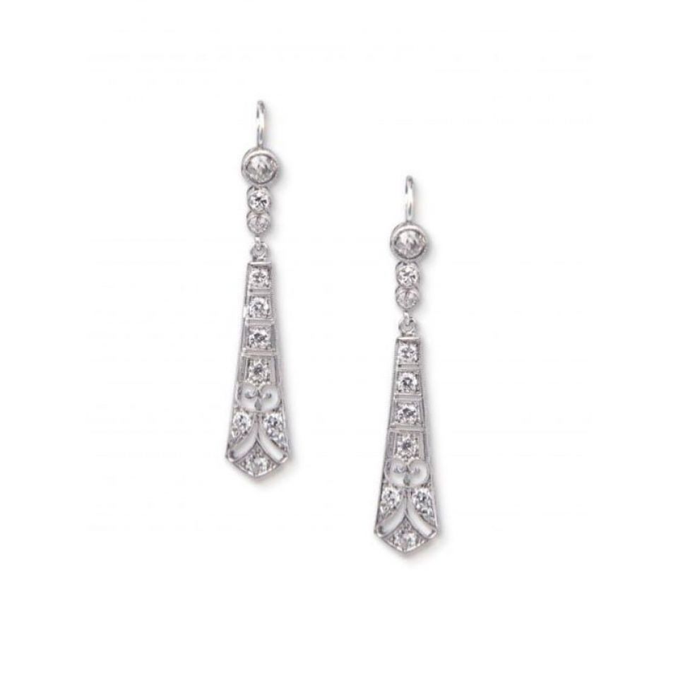 Original Art Deco Platinum Diamond Drop Earrings, Avenue J Jewellery ...