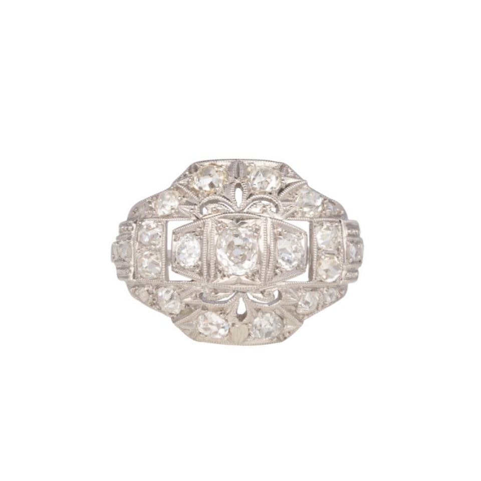 Handmade Original Art Deco Platinum Domed Ring