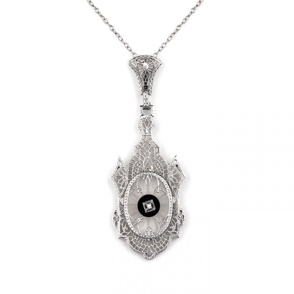 CRH7000648 - Geometry & Contrast necklace - White gold, rock crystal, onyx,  diamonds - Cartier