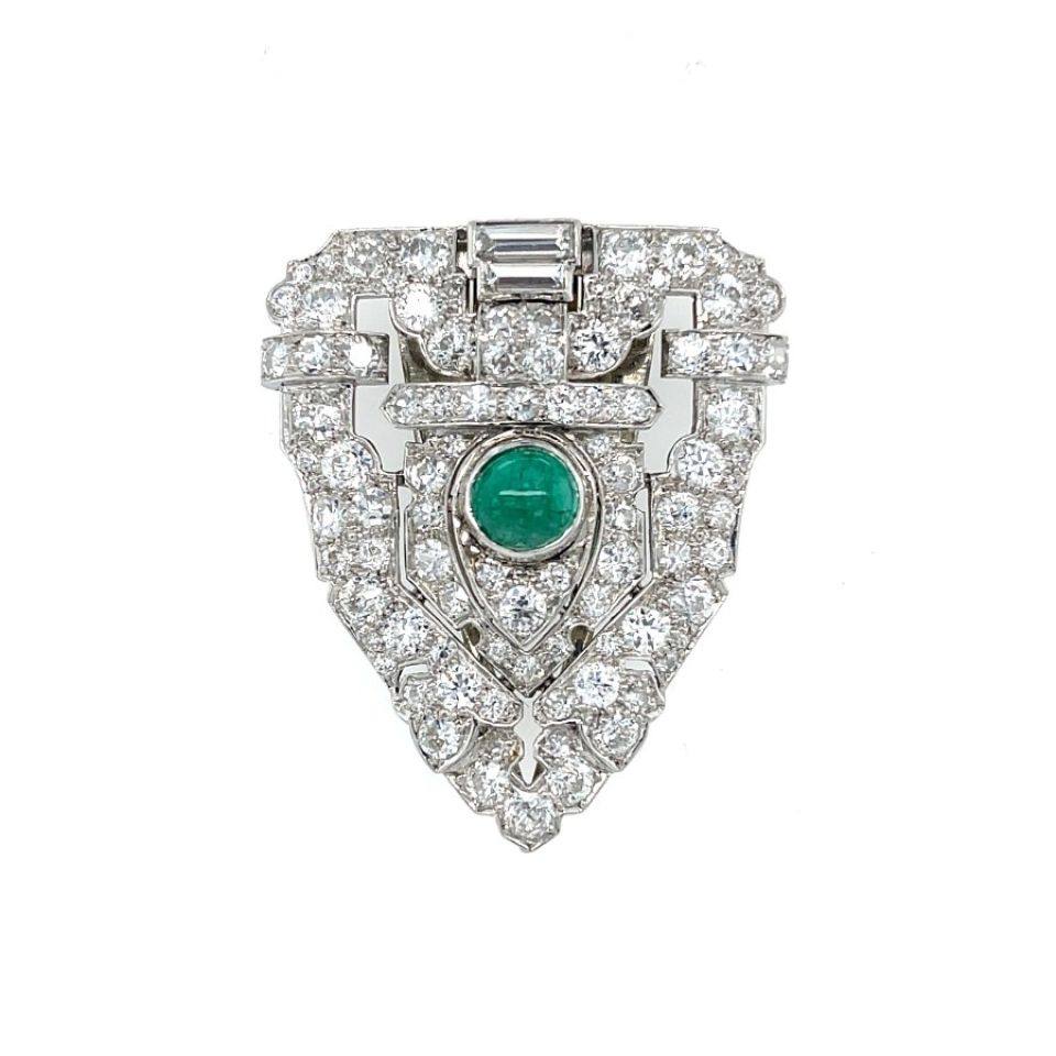 Small Art Deco Diamond and Emerald Dress Clips